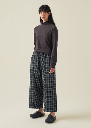 Check Cotton Wool Pull On Trousers | Charcoal/Ecru