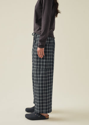 Check Cotton Wool Pull On Trousers | Charcoal/Ecru