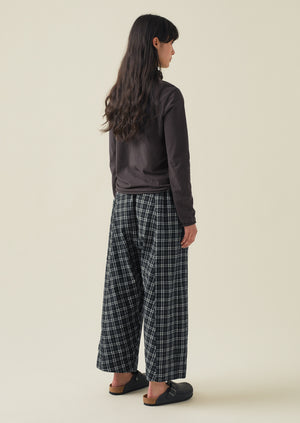 Check Cotton Wool Pull On Trousers | Charcoal/Ecru