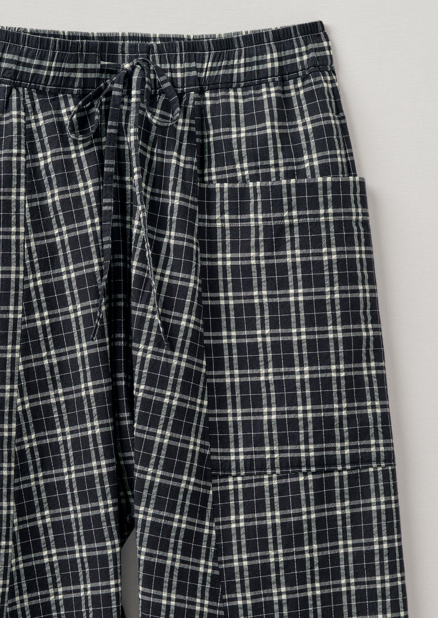 Check Cotton Wool Pull On Trousers | Charcoal/Ecru