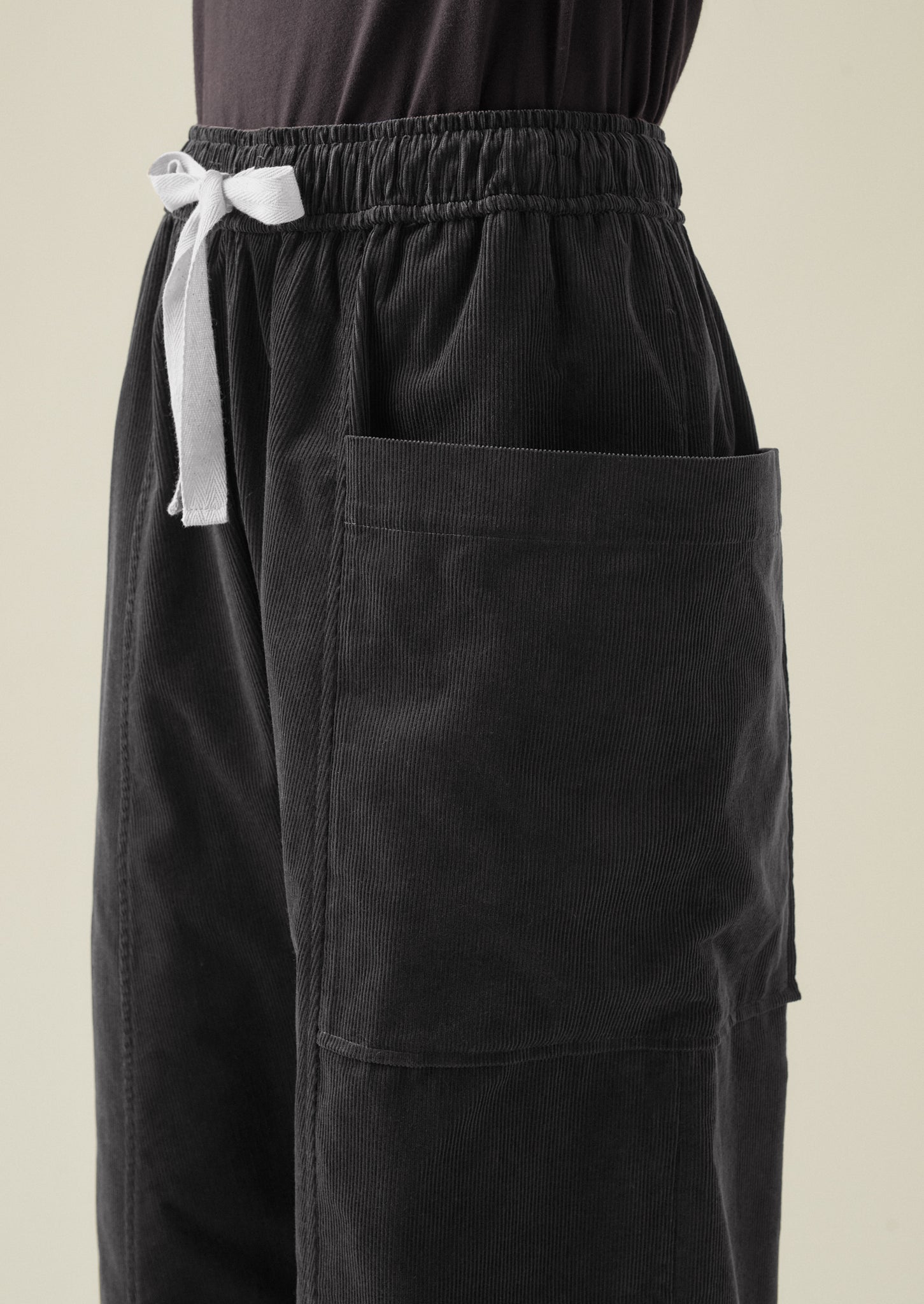 Organic Cord Pull On Trousers | Charcoal
