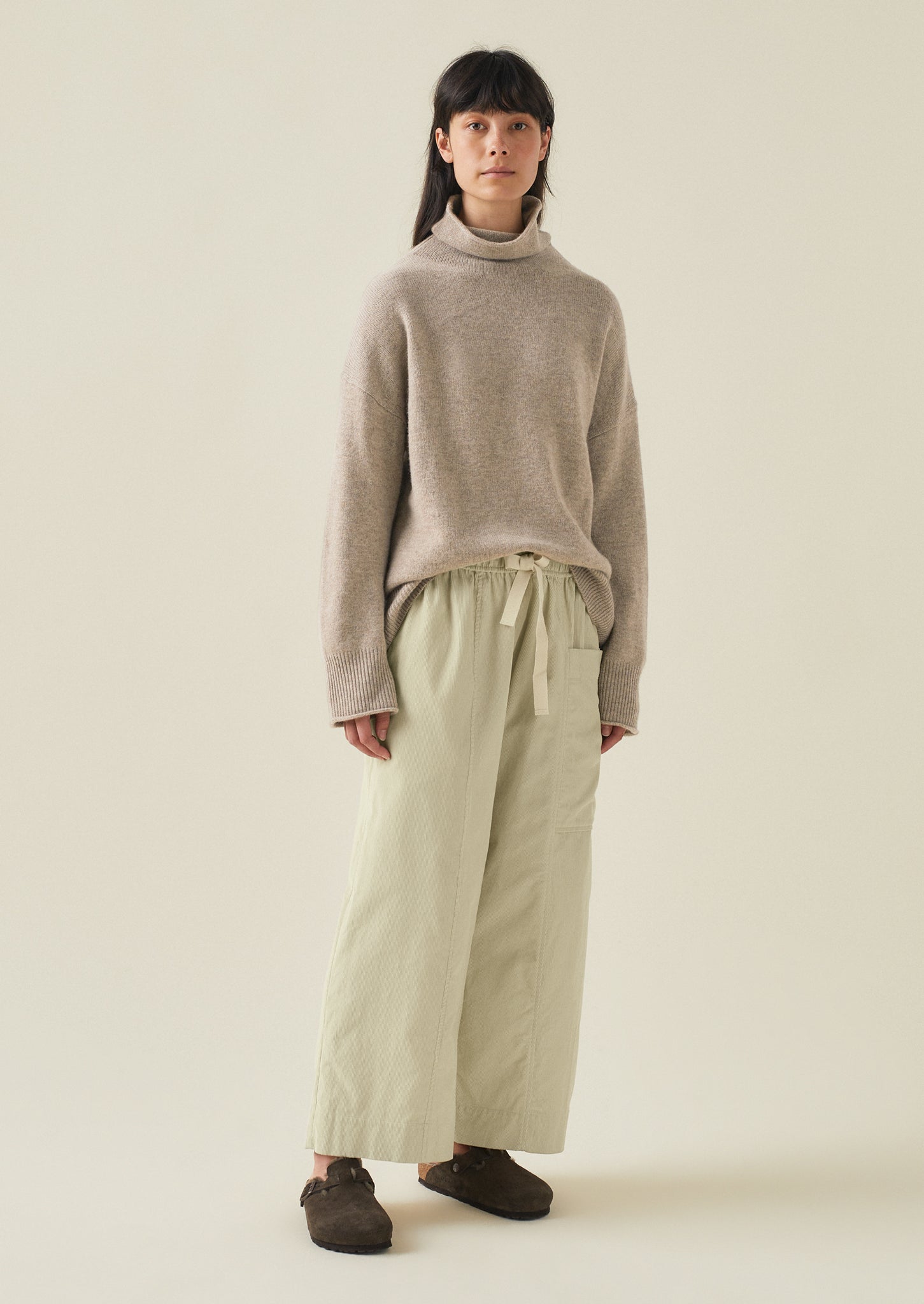 Organic Cord Pull On Trousers | Limestone