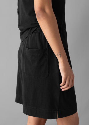 Pleated Organic Cotton Jersey Shorts | Washed Black
