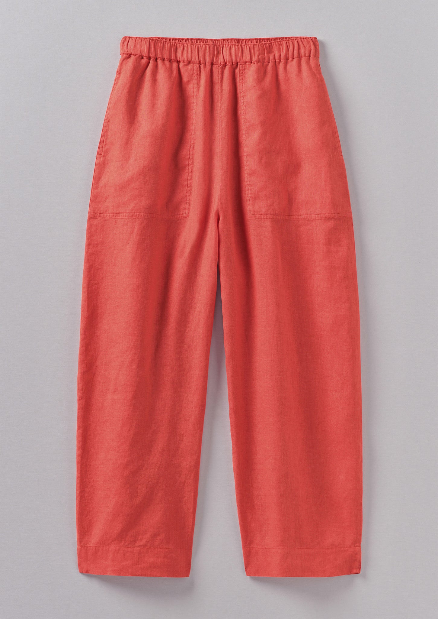 Garment Dyed Lightweight Linen Barrel Leg Trousers | Poppy Red