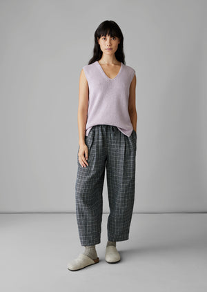 Minako Asawa Check Linen Trousers | Charcoal