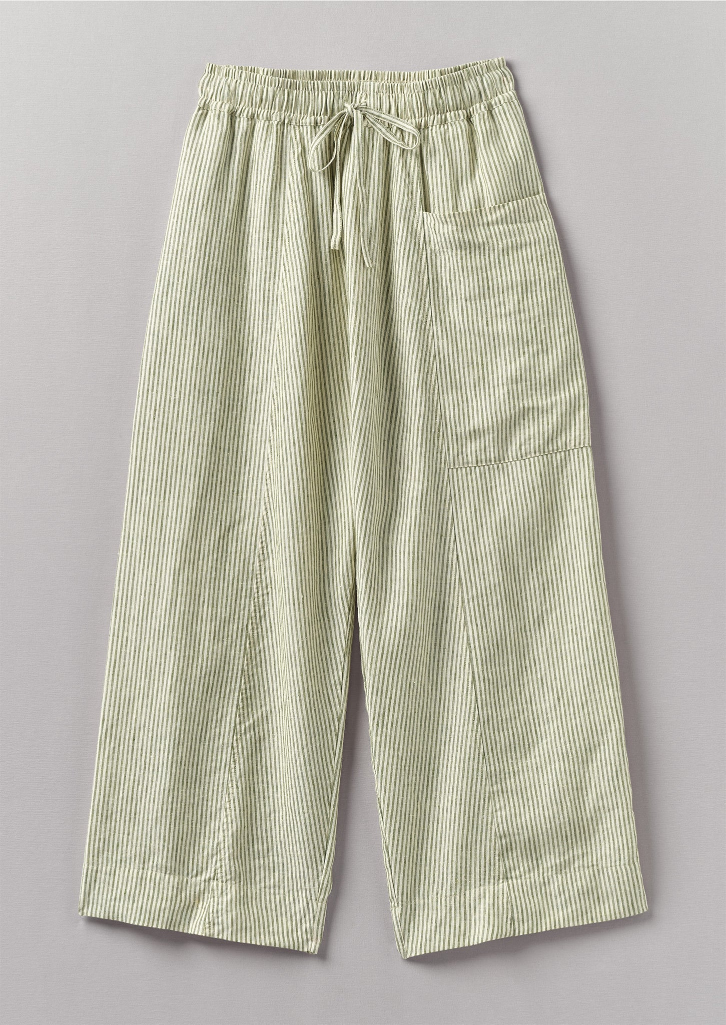 Linen Stripe Pull On Trousers | Olive