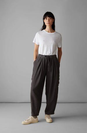 Side Pocket Garment Dyed Linen Trousers, Black Coffee