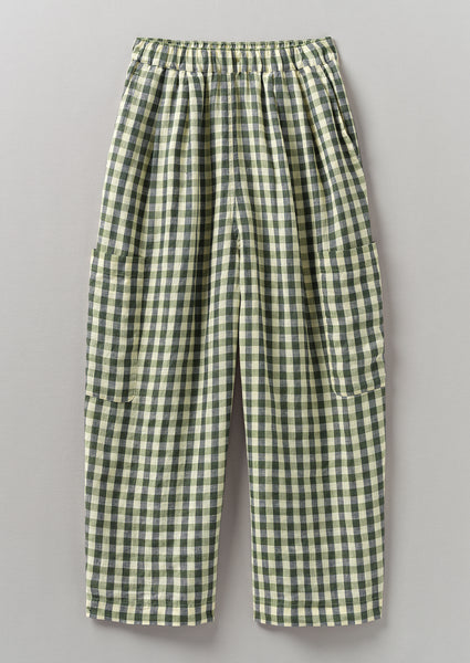 Gingham Linen Patch Pocket Trousers | Garden Green