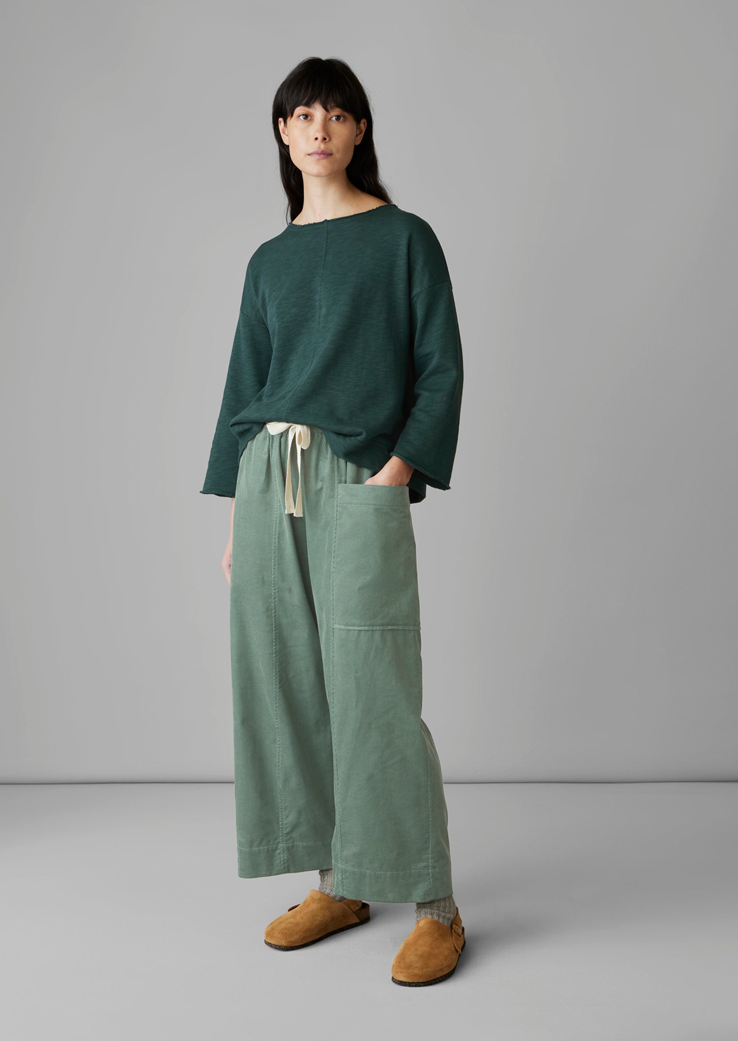 Organic Cord Pull On Trousers | Sage