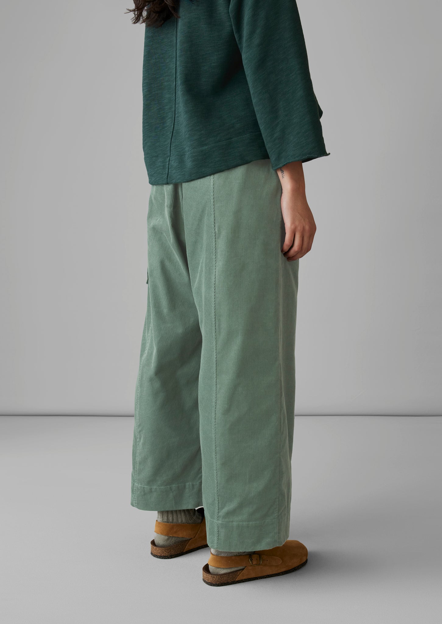 Organic Cord Pull On Trousers | Sage