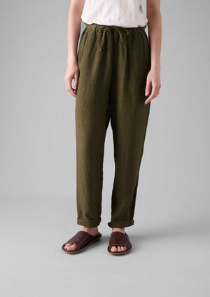 Garment Dyed Linen Pull On Trousers | Pear