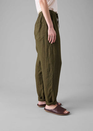 Garment Dyed Linen Pull On Trousers | Pear