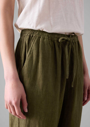 Garment Dyed Linen Pull On Trousers | Pear