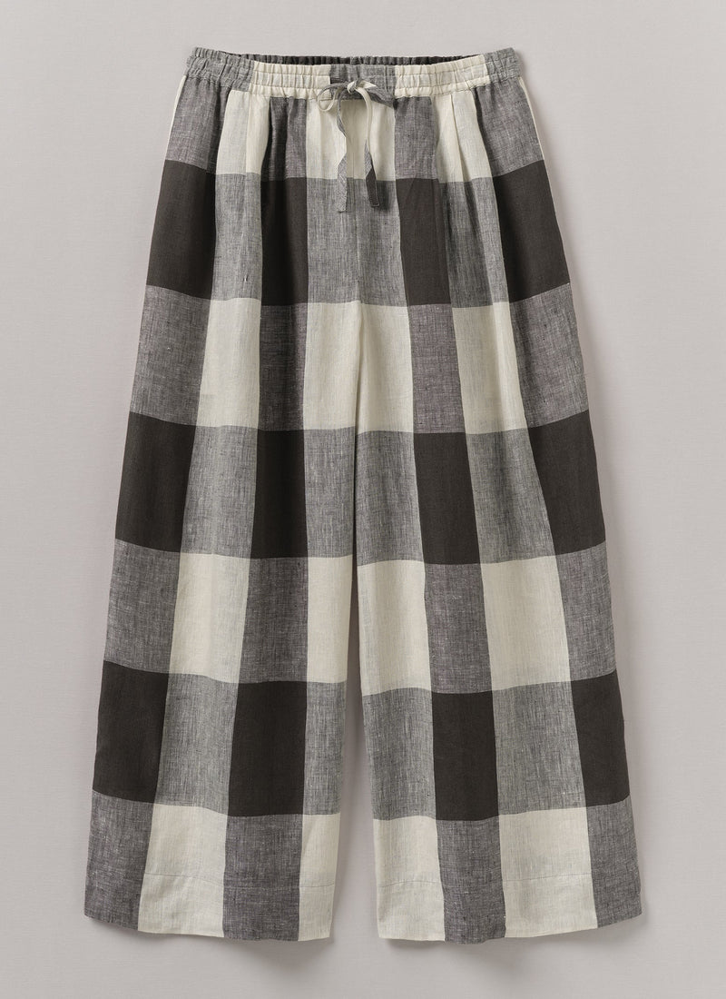 Macro Gingham Lightweight Linen Trousers | Ecru/Charcoal