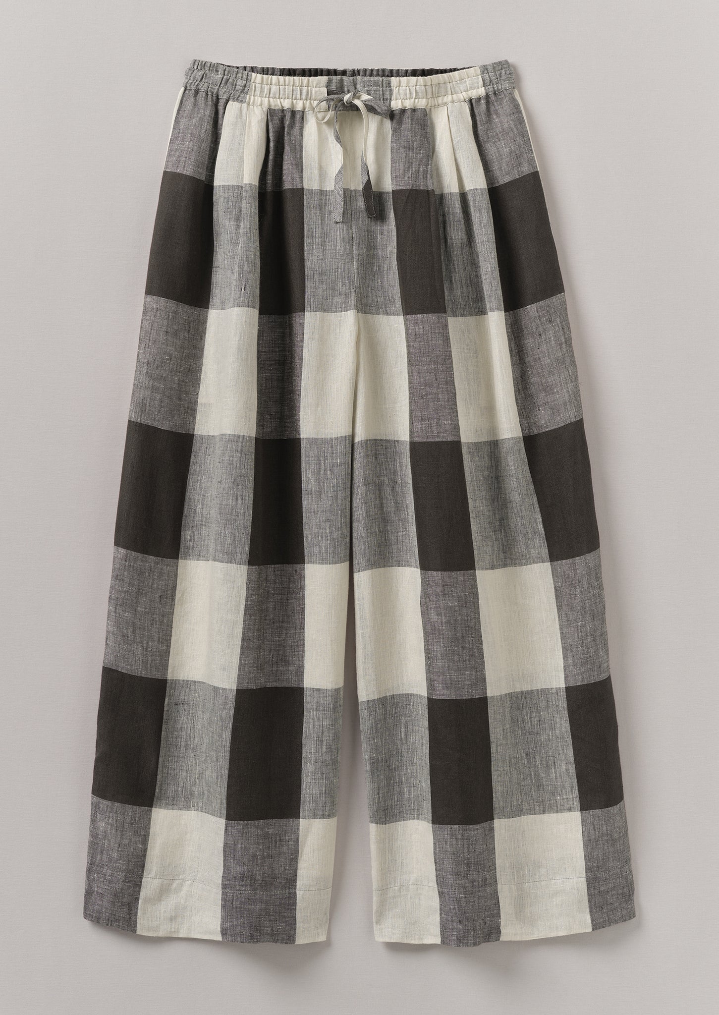 Macro Gingham Lightweight Linen Trousers | Ecru/Charcoal