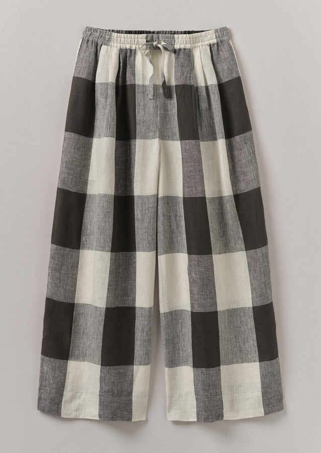 Macro Gingham Lightweight Linen Trousers | Ecru/Charcoal