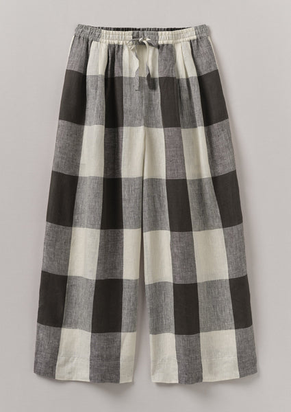 Macro Gingham Lightweight Linen Trousers Ecru Charcoal