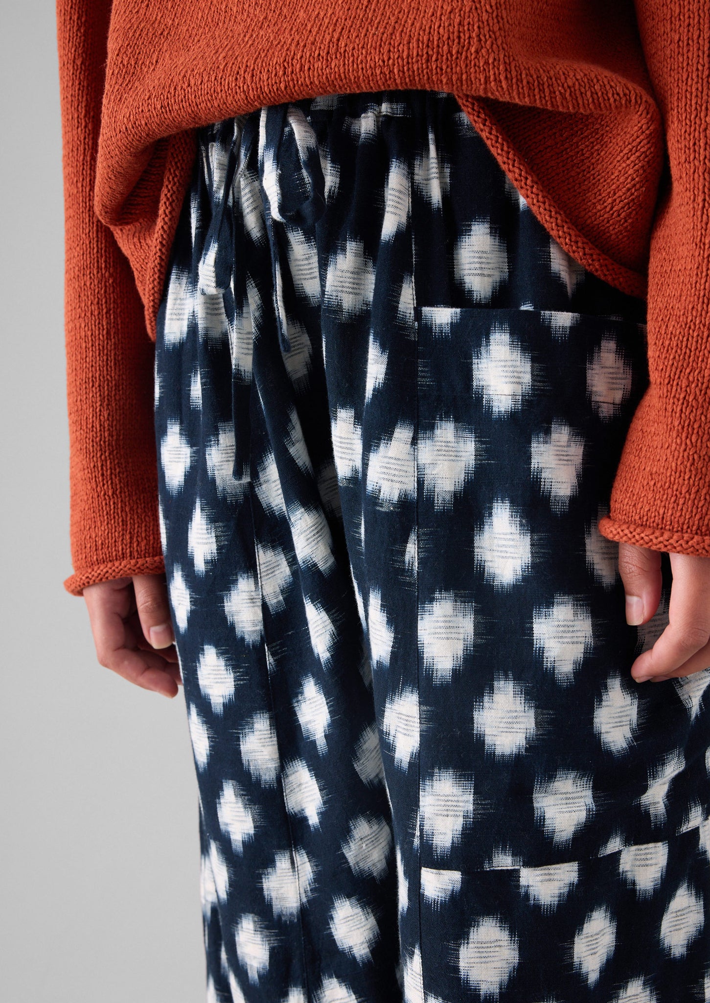 Crosshatch Ikat Pull On Trousers | Indigo Blue