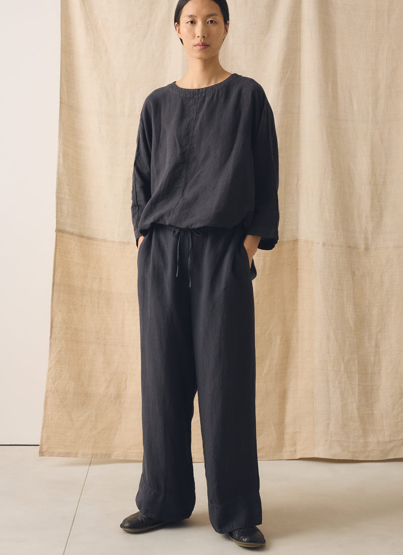 Garment Dyed Linen Wide Leg Trousers | Black Pepper