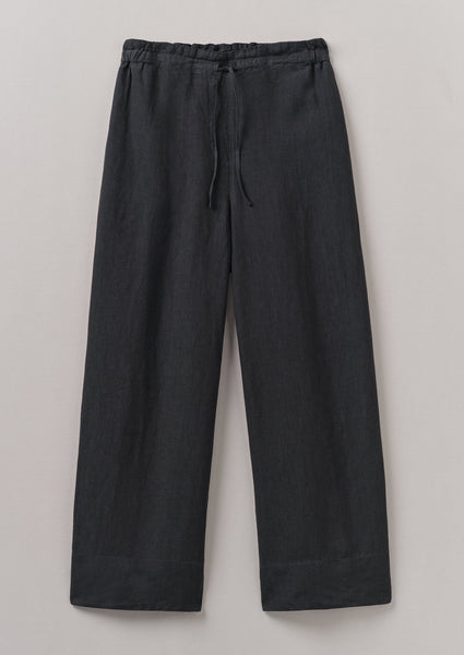 Garment Dyed Linen Wide Leg Trousers Pepper