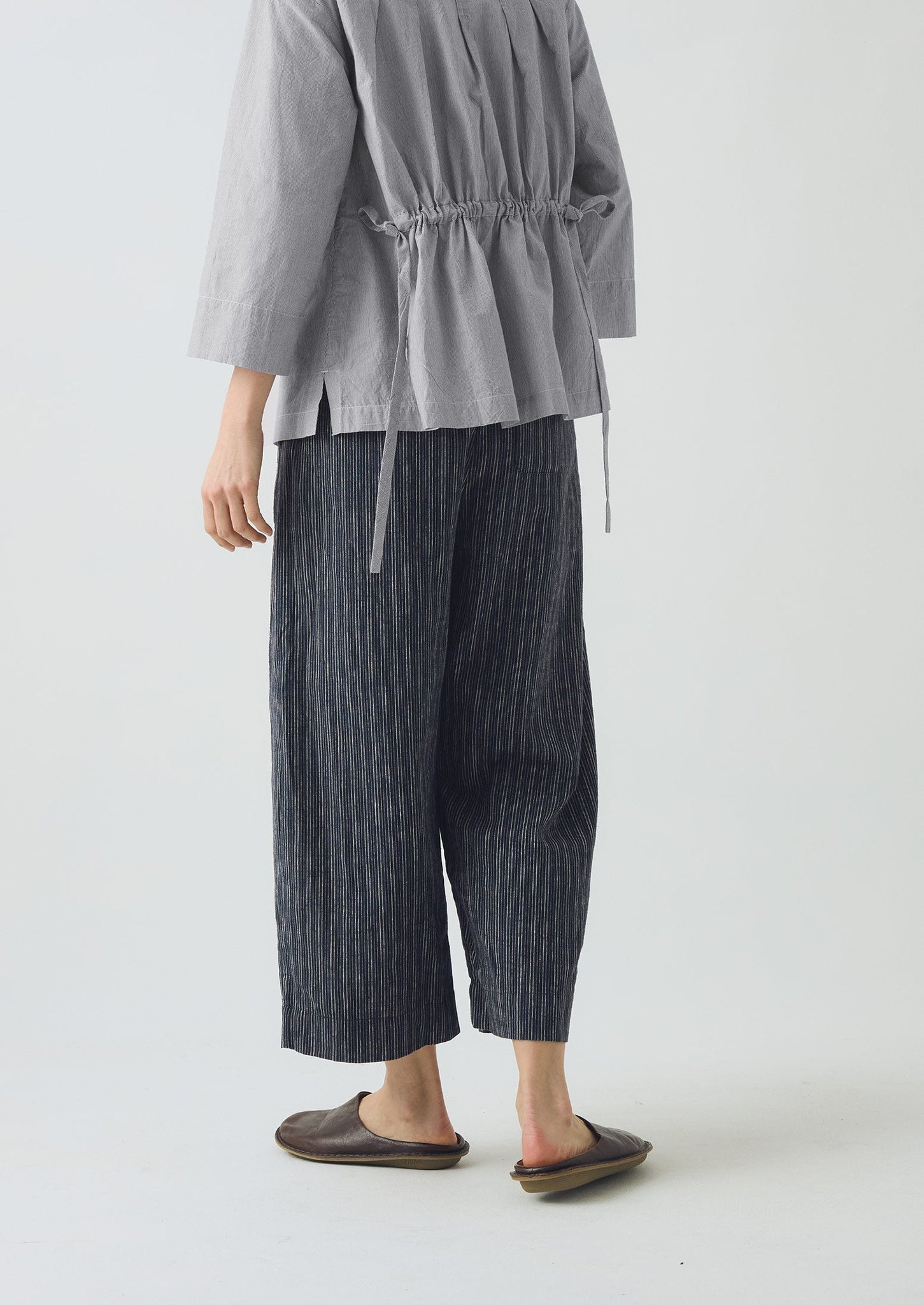 Stripe Linen Cotton Barrel Leg Trousers | Shadow Blue/Black