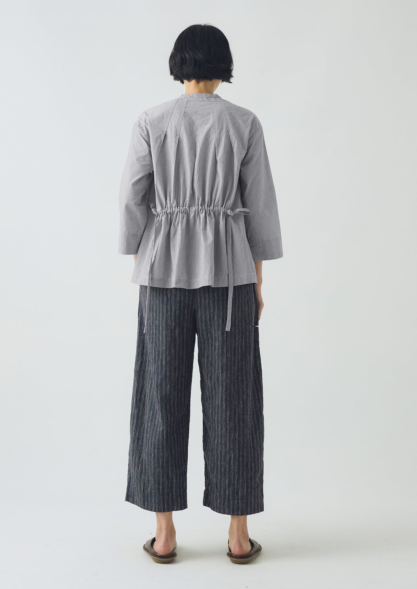 Stripe Linen Cotton Barrel Leg Trousers | Shadow Blue/Black
