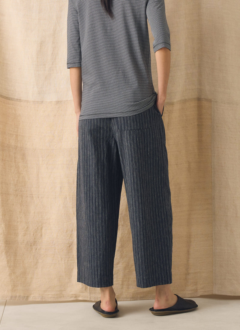 Stripe Linen Cotton Barrel Leg Trousers | Shadow Blue/Black