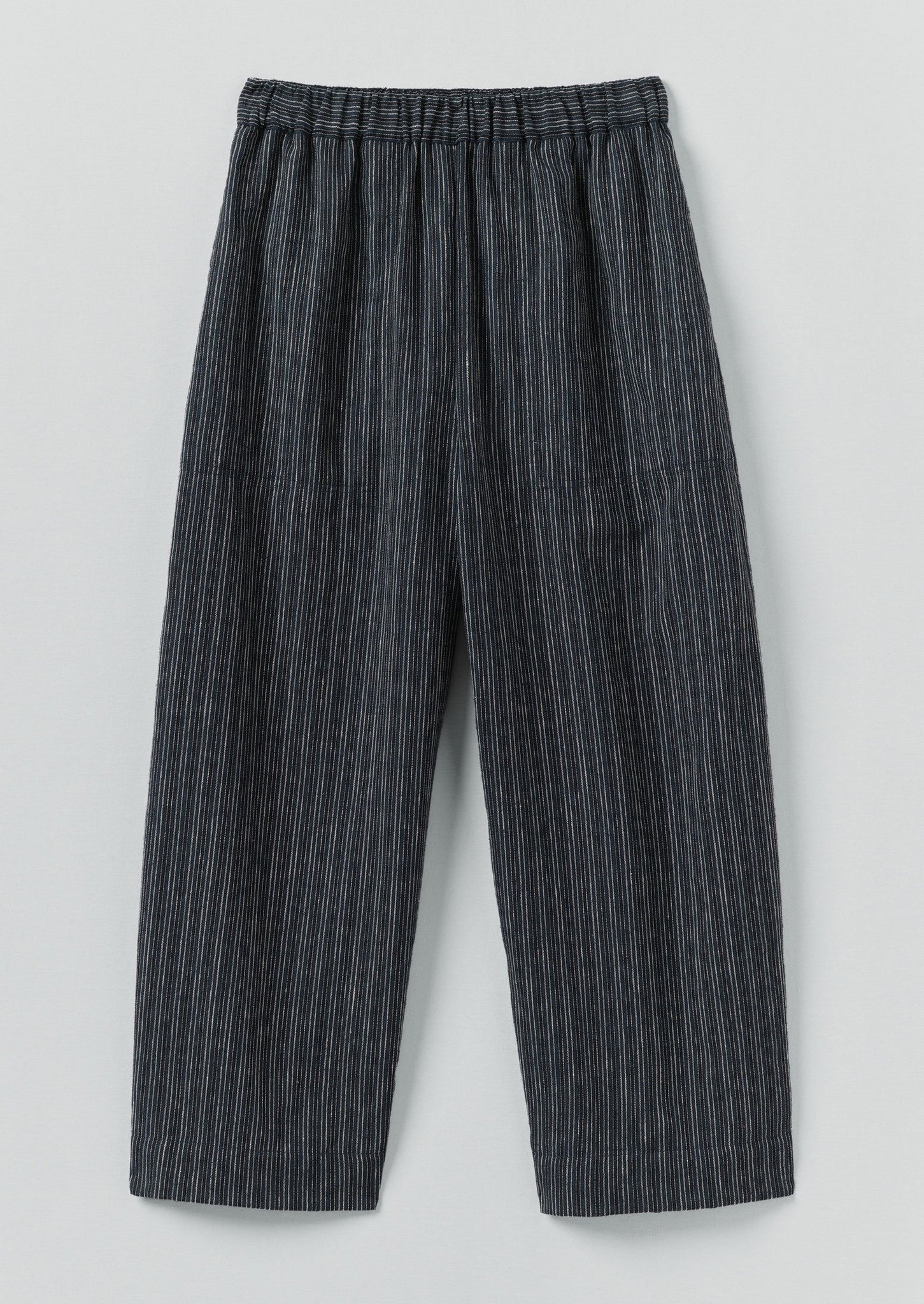 Stripe Linen Cotton Barrel Leg Trousers | Shadow Blue/Black