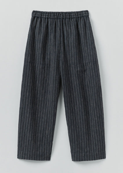 Stripe Linen Cotton Barrel Leg Trousers Shadow Blue Black