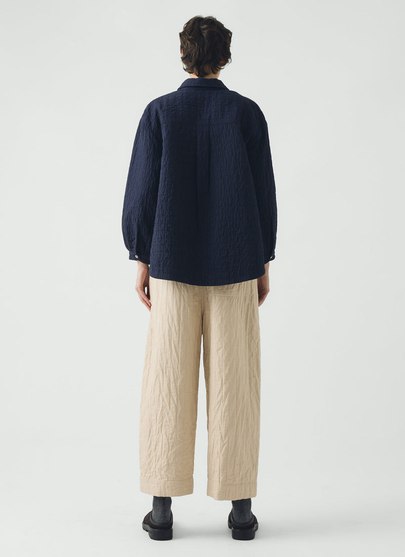 Quilted Cotton Barrel Leg Trousers | Warm Stone