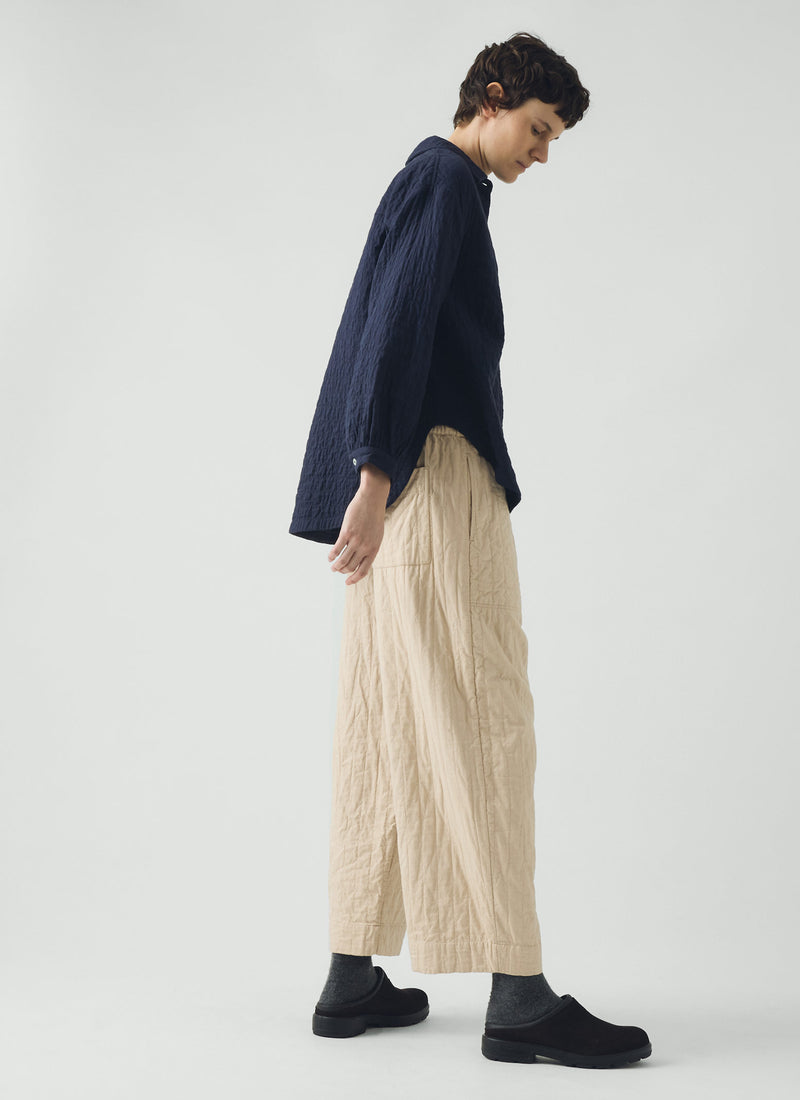 Quilted Cotton Barrel Leg Trousers | Warm Stone