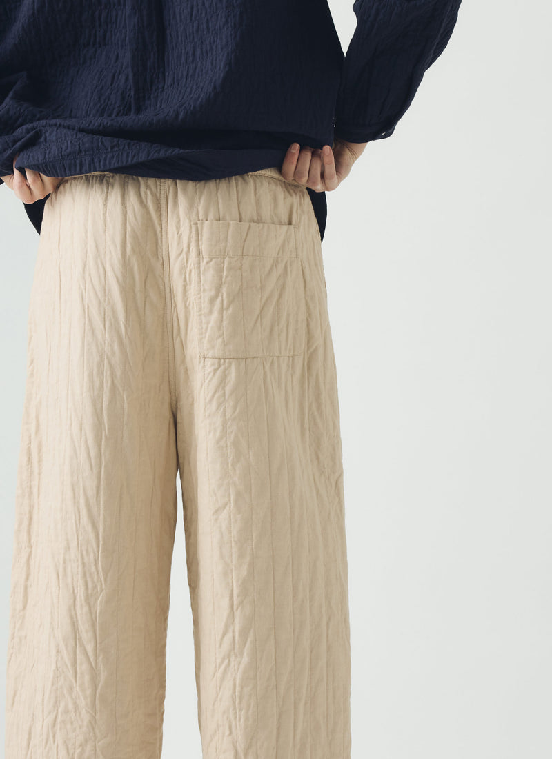 Quilted Cotton Barrel Leg Trousers | Warm Stone
