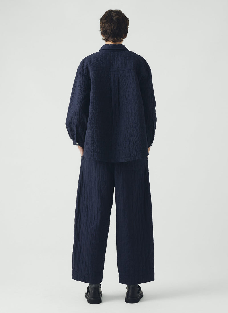 Quilted Cotton Barrel Leg Trousers | Indigo Blue