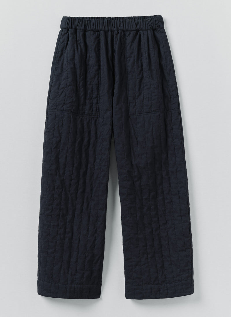 Quilted Cotton Barrel Leg Trousers | Indigo Blue