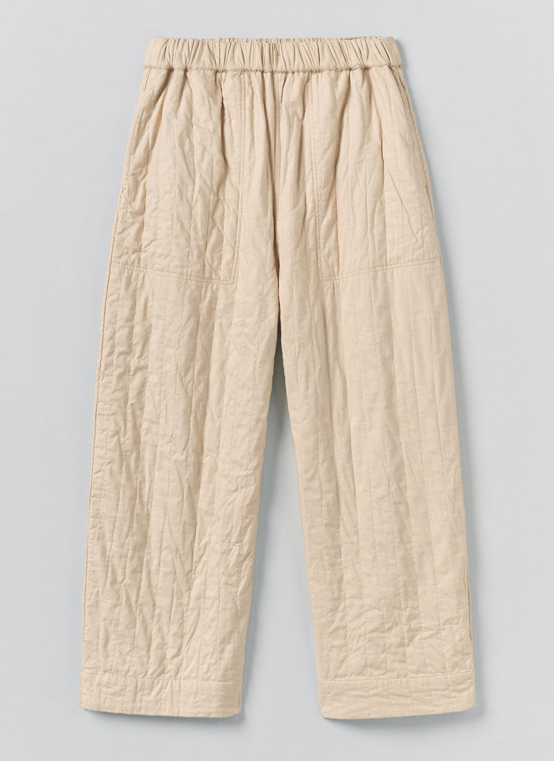 Quilted Cotton Barrel Leg Trousers | Warm Stone