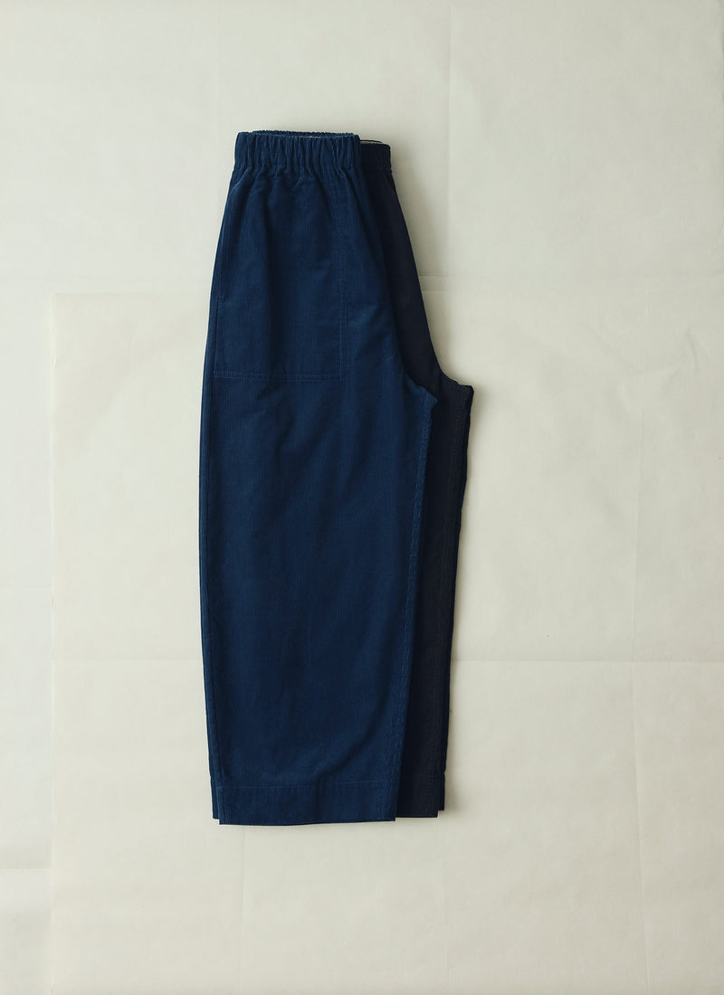 Organic Cord Barrel Leg Trousers | Denim Blue