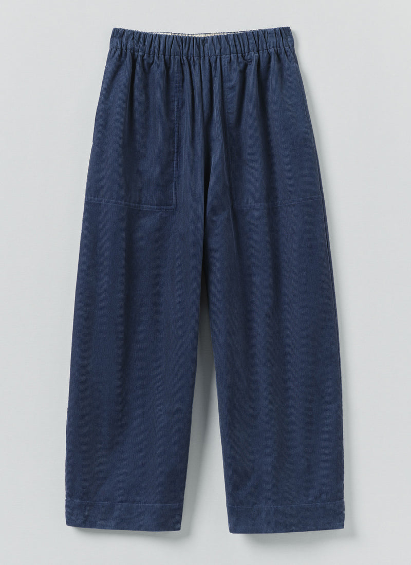 Organic Cord Barrel Leg Trousers | Denim Blue