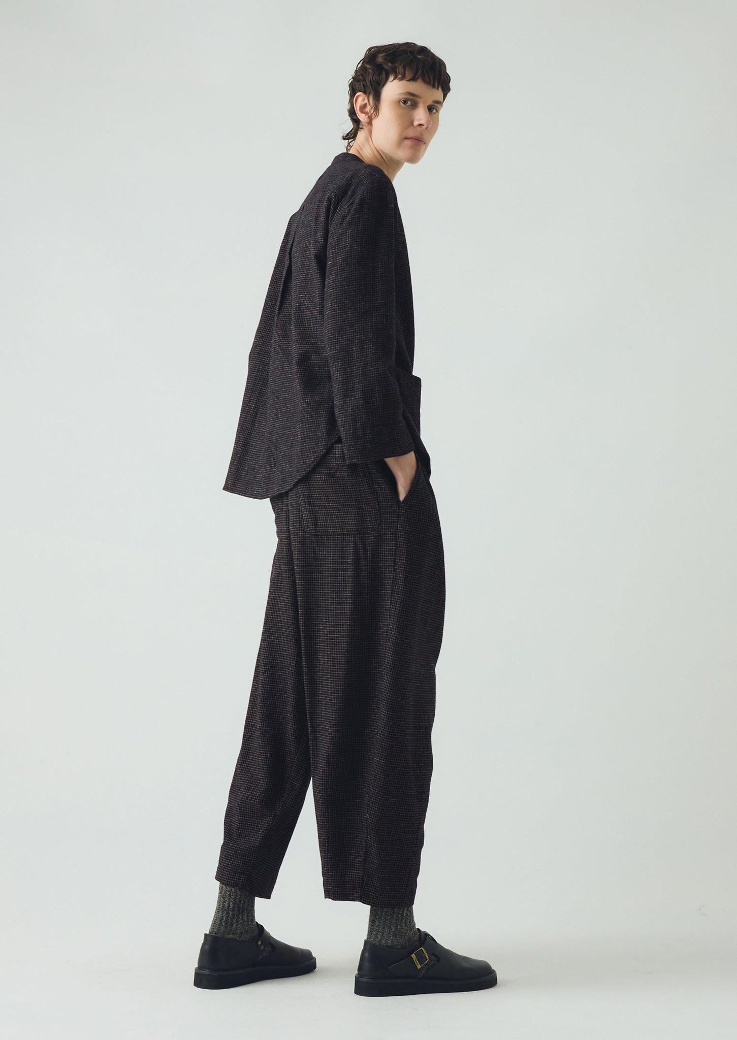 Minako Check Cotton Cashmere Trousers | Black/Ecru