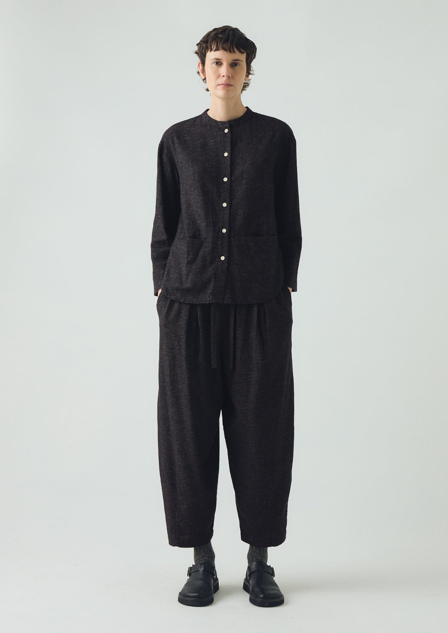 Minako Check Cotton Cashmere Trousers | Black/Ecru