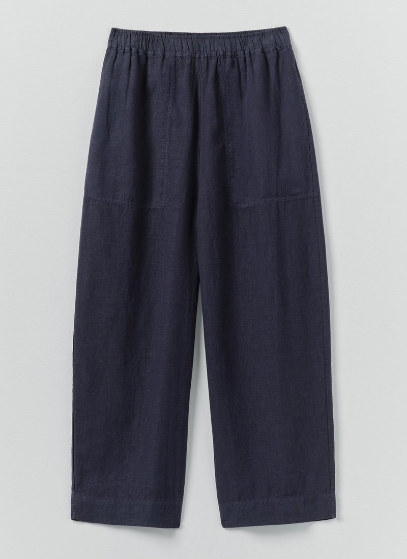 Garment Dyed Linen Barrel Leg Trousers | Blueberry