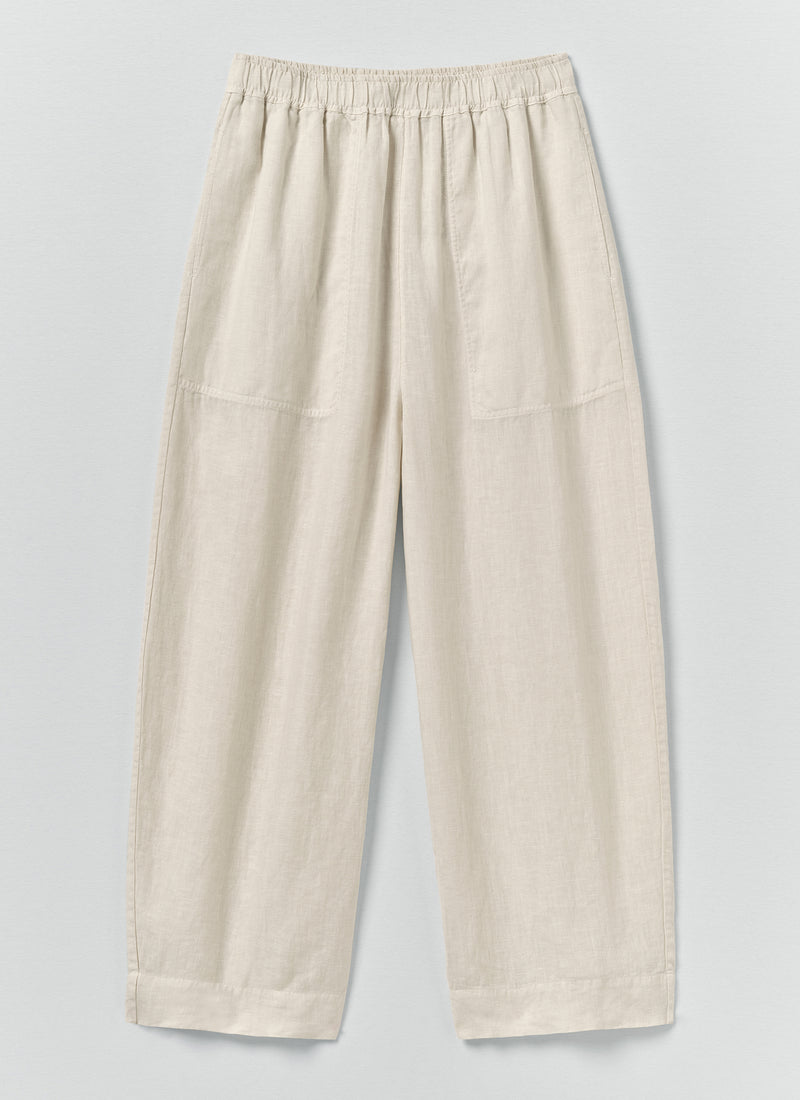 Garment Dyed Linen Barrel Leg Trousers | Oat