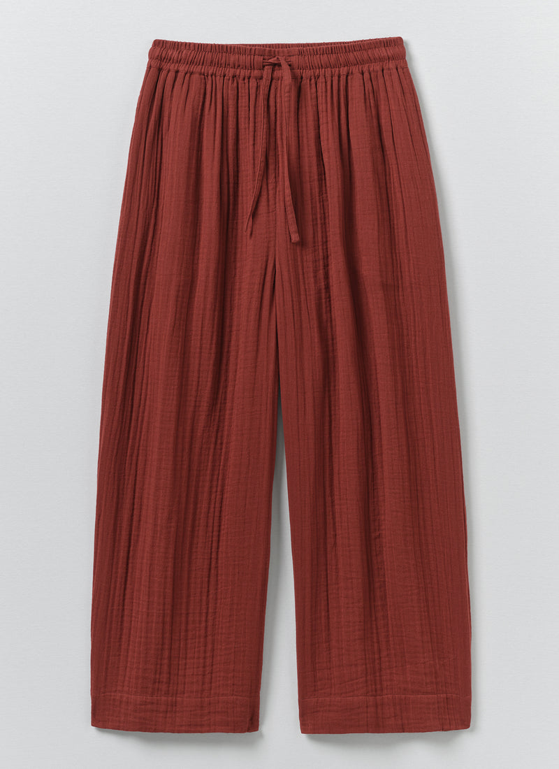 Crinkle Cotton Gauze Wide Leg Trousers | Tomato Red