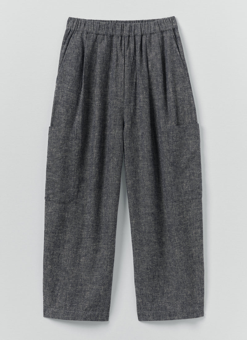 Linen Cotton Patch Pocket Trousers | Navy/Ecru