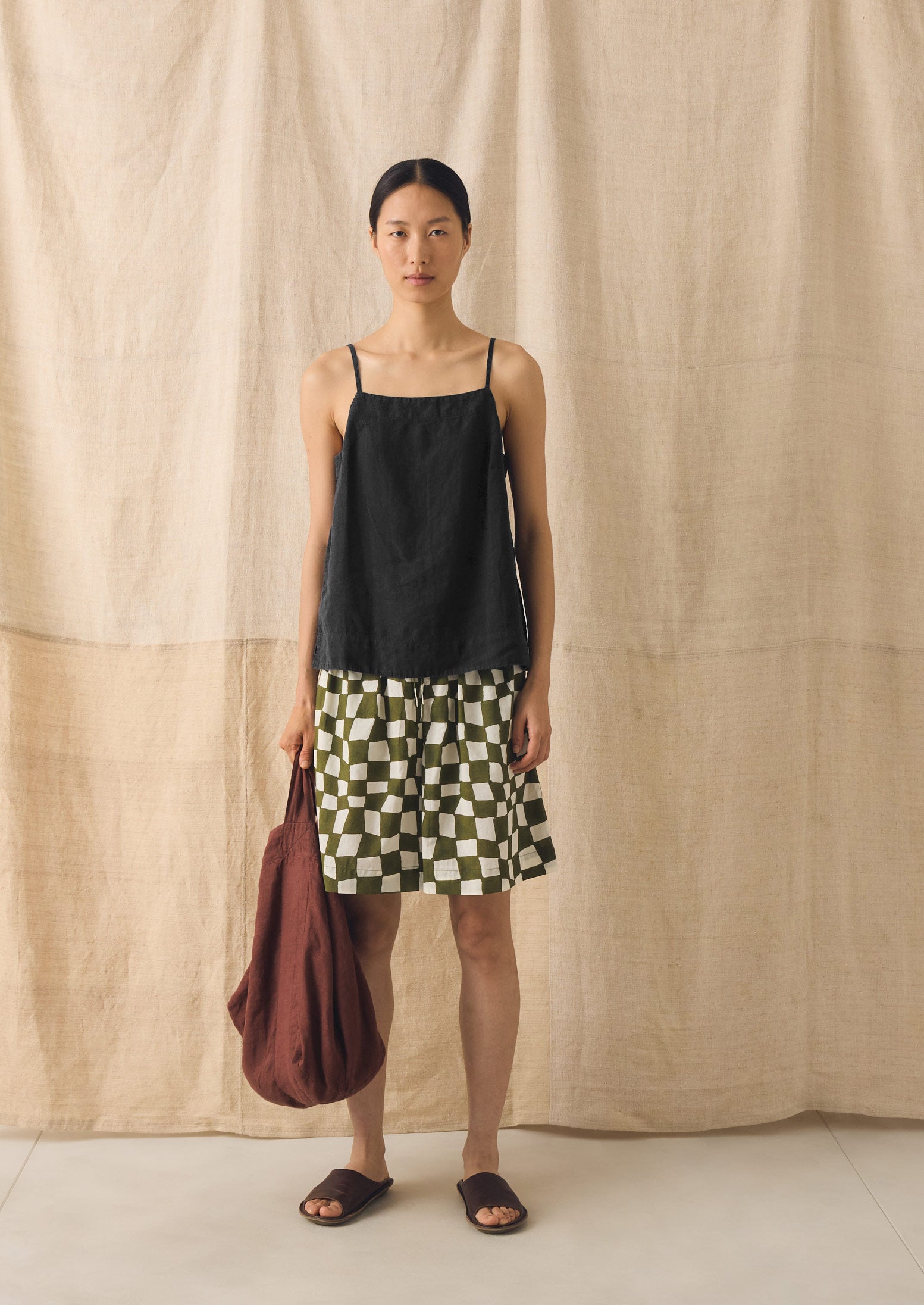 パンツ SZ Blockprints Checked Drawing Shorts Block Print Warp Check Shorts | Olive | TOAST