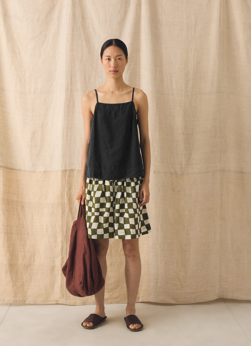 Block Print Warp Check Shorts | Olive