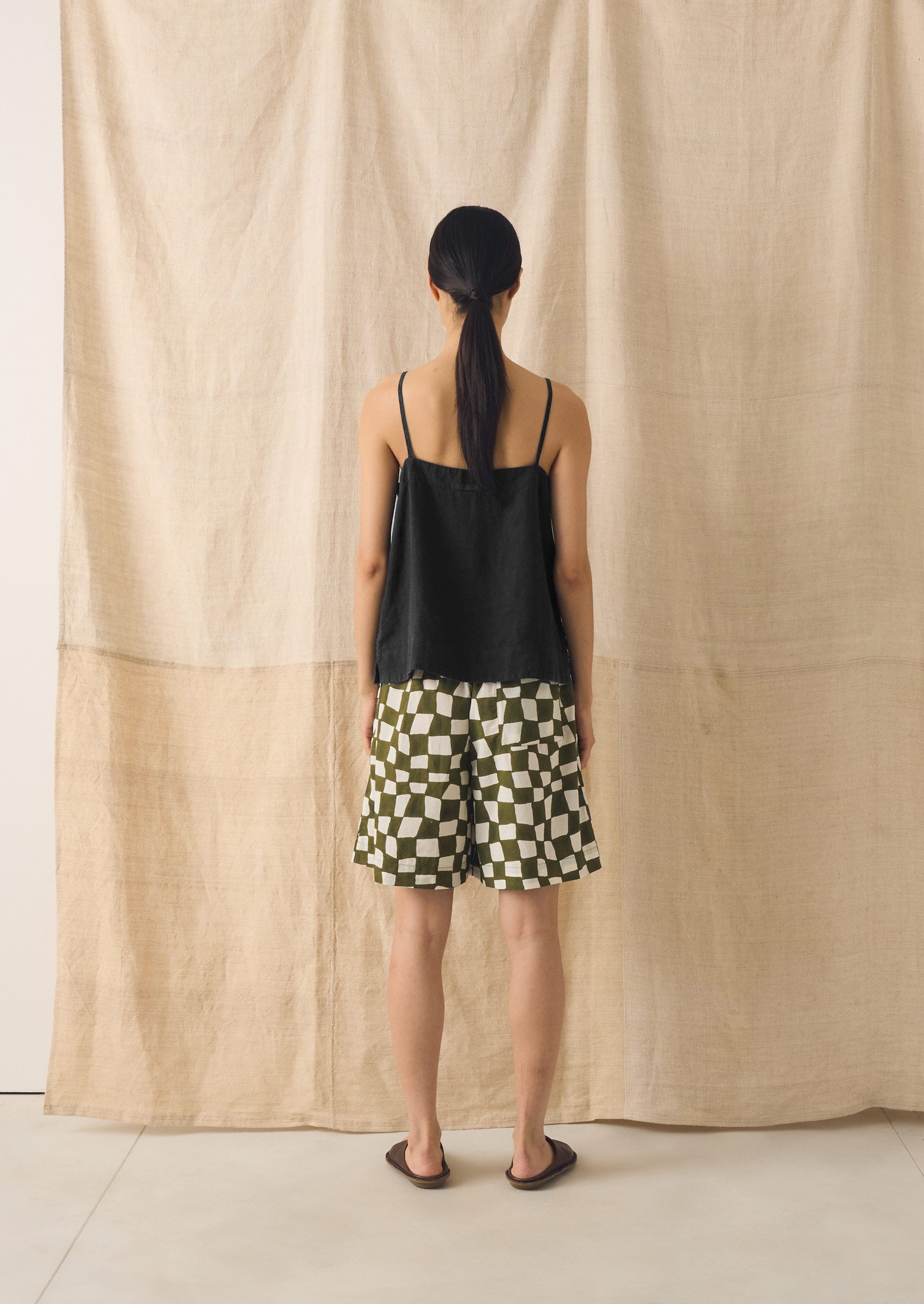 Block Print Warp Check Shorts | Olive | TOAST