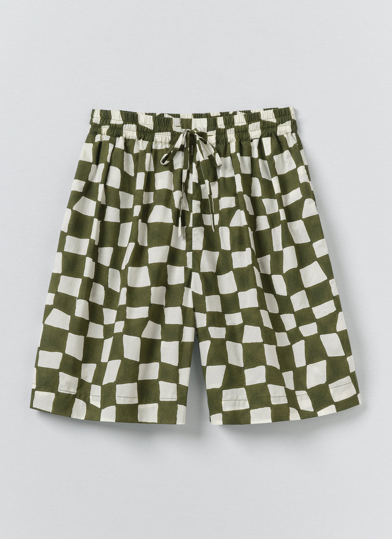 Block Print Warp Check Shorts | Olive
