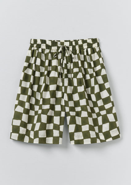 パンツ SZ Blockprints Checked Drawing Shorts Block Print Warp Check Shorts | Olive | TOAST