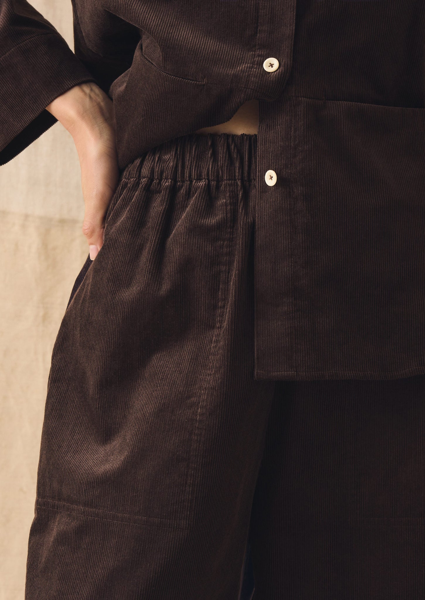 Organic Cord Barrel Leg Trousers | Bitter Chocolate