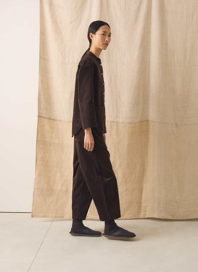 Organic Cord Barrel Leg Trousers | Bitter Chocolate